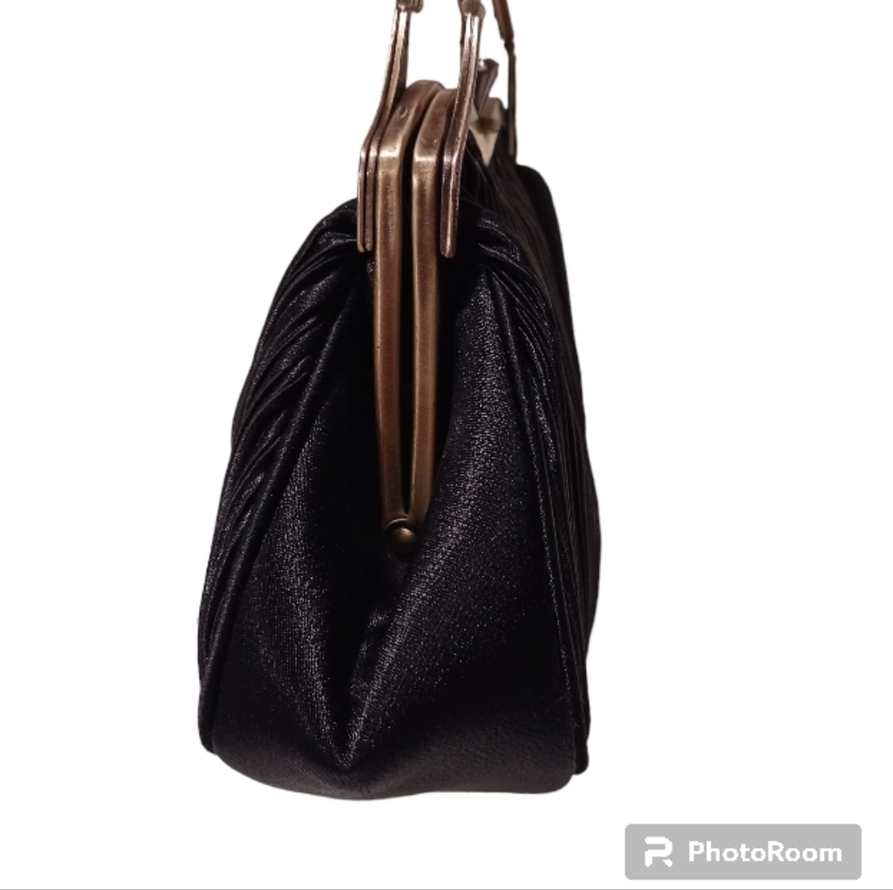La Regale Satin Metal Handle Evening Clutch Bag Old Money - Picture 7 of 12